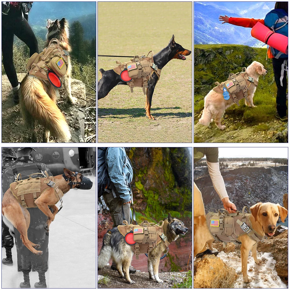 Taktisches Hundegeschirr No-Pull-Geschirr für mittelgroße bis große Hunde Training Wander-Molle-Taschen
