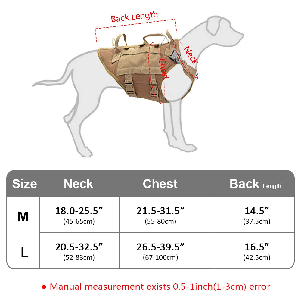 Taktisches Hundegeschirr No-Pull-Geschirr für mittelgroße bis große Hunde Training Wander-Molle-Taschen