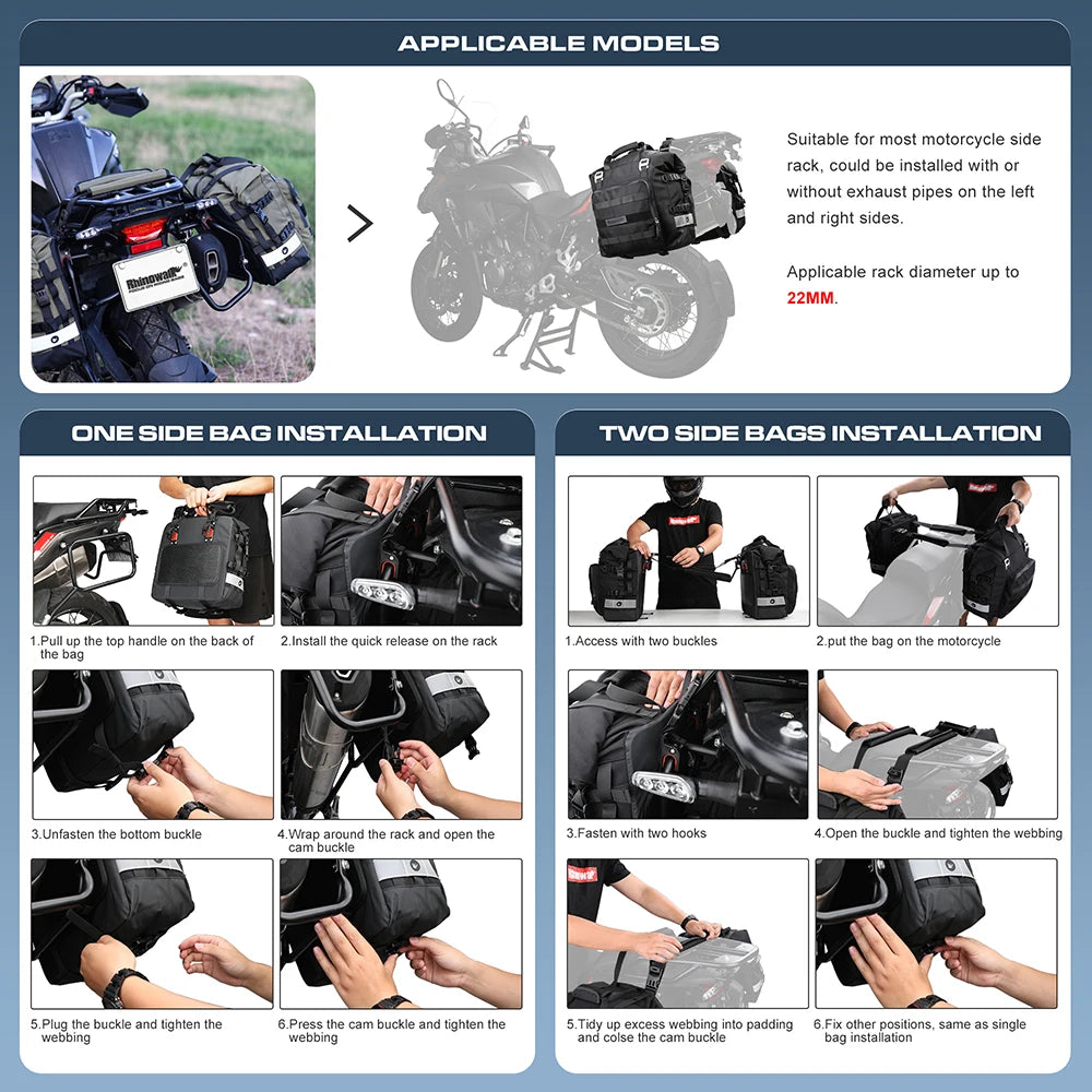 Rhinowalk Motorrad-Satteltasche 20L–30L
