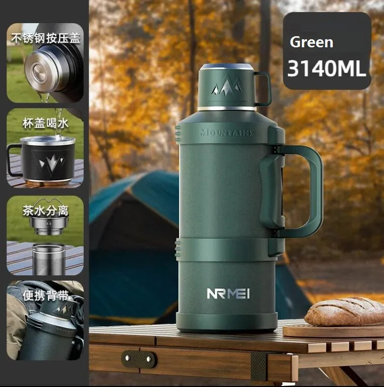 3L Thermoskanne Große Edelstahl-Wasserflasche Isolierflaschen mit Kaffeetasse