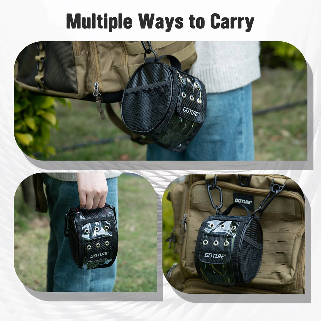 Goture Angelschnur-Aufbewahrungstasche 3/6 Auslassöffnungen Tragbar Wasserdicht mit transparentem Fenster