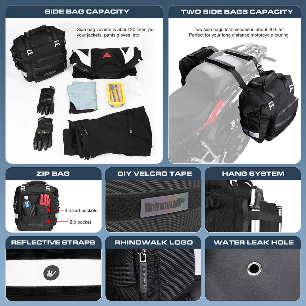 Rhinowalk Motorrad-Satteltasche 20L–30L