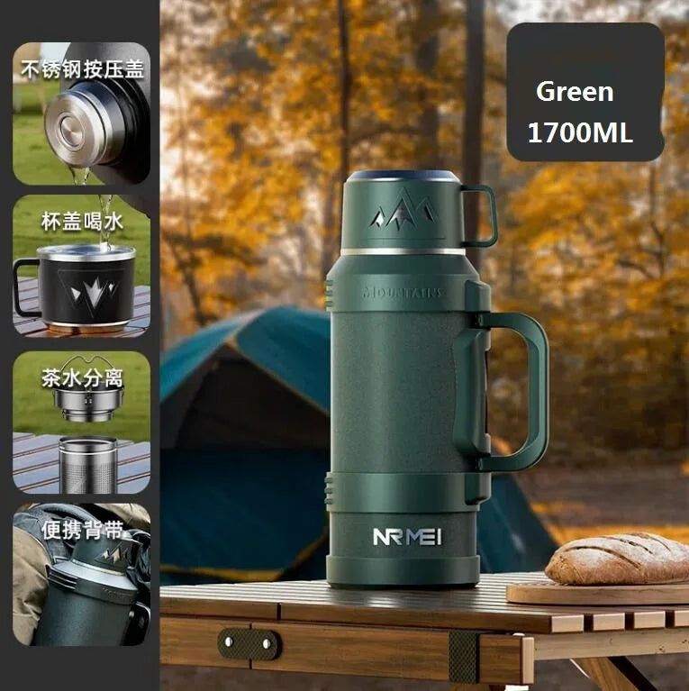 3L Thermoskanne Große Edelstahl-Wasserflasche Isolierflaschen mit Kaffeetasse