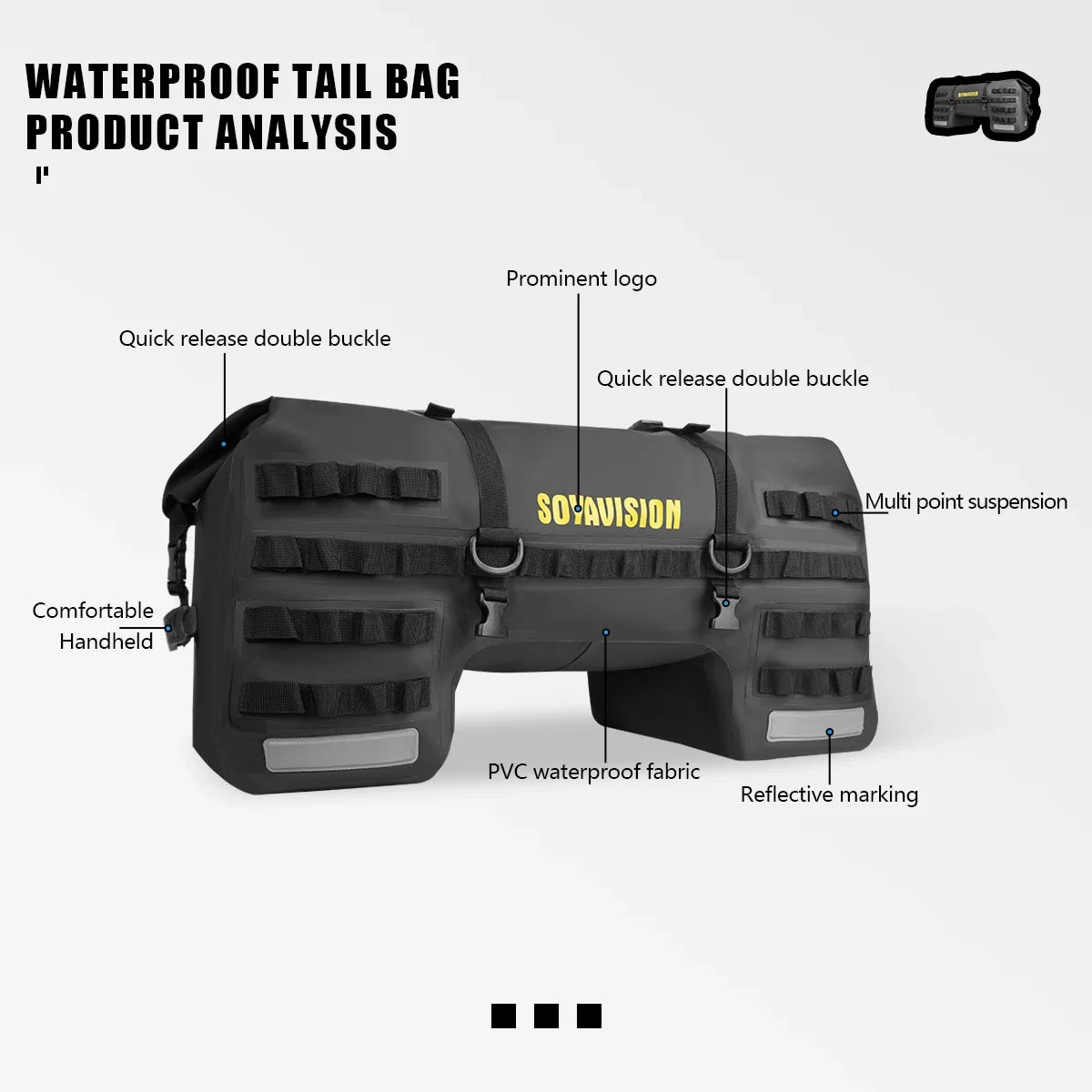 SOYAVISION Wasserdichte Motorrad-Satteltasche mit verstellbaren Riemen, mehreren Fächern