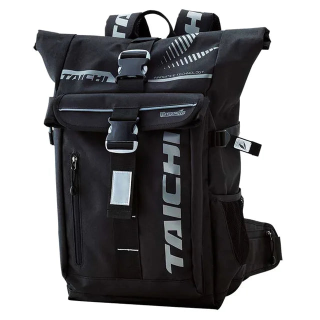 Motorradrucksack. Bietet Platz für einen ganzen Helm, mehrere Fächer.