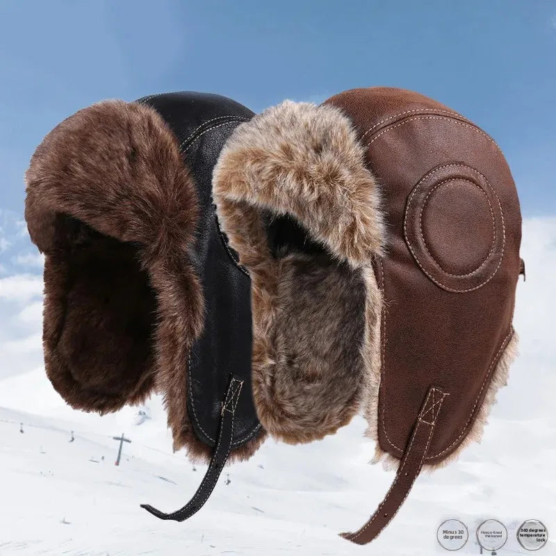 Retro-Leder-Pilotenmütze mit Ohrenschutz