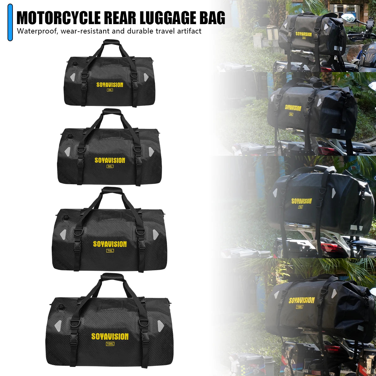 SOYAVISION Wasserdichte Motorrad-Satteltasche mit verstellbaren Riemen, mehreren Fächern