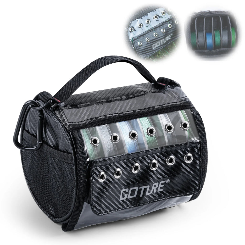 Goture Angelschnur-Aufbewahrungstasche 3/6 Auslassöffnungen Tragbar Wasserdicht mit transparentem Fenster