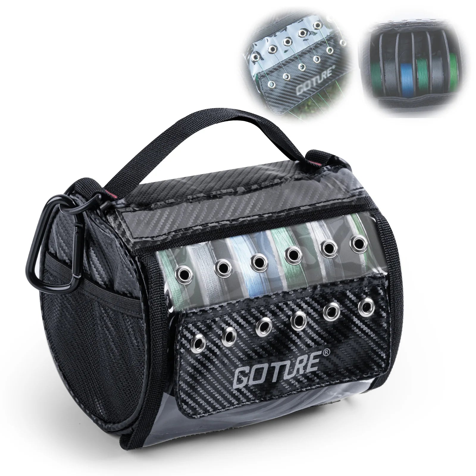 Goture Angelschnur-Aufbewahrungstasche 3/6 Auslassöffnungen Tragbar Wasserdicht mit transparentem Fenster