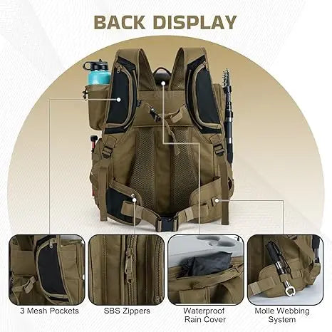 Goture 66L Angelrucksack mit integrierter Kühlbox, 3 Rutenhaltern, 600D wasserdichter Qualität