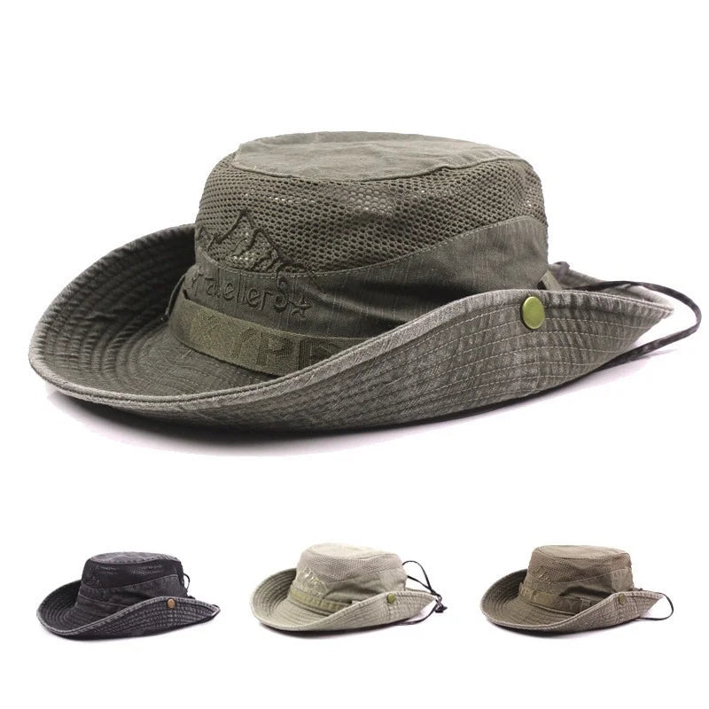 Herren Sommer Mesh Atmungsaktiv Retro Dschungel Angelhüte