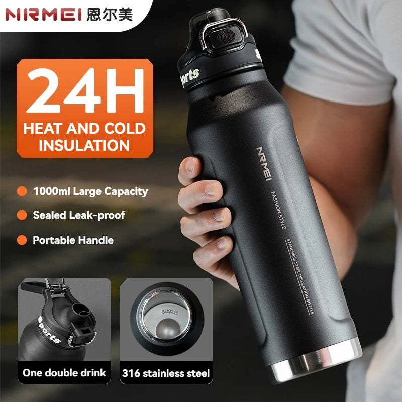 1 L Thermosflasche aus Edelstahl mit Vakuumisolierung, hält kalt und warm