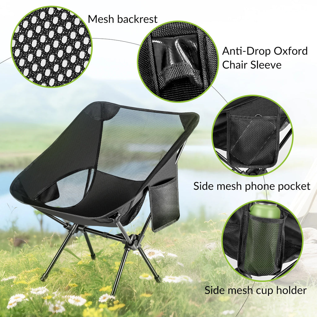 Tragbarer klappbarer Angelstuhl Rucksackstuhl Kompakter leichter Klappstuhl für Camping, Wandern, Bergsteigen und Strand