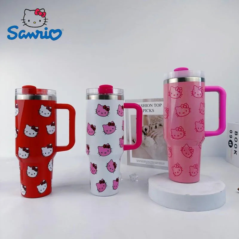 Edelstahl-Isolierbecher in rosa mit Henkel und Strohhalmbecher