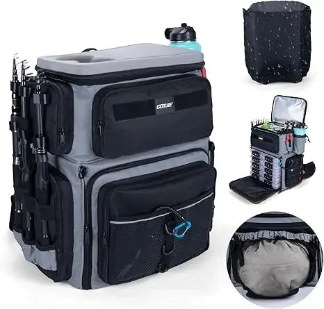 Goture 66L Angelrucksack mit integrierter Kühlbox, 3 Rutenhaltern, 600D wasserdichter Qualität