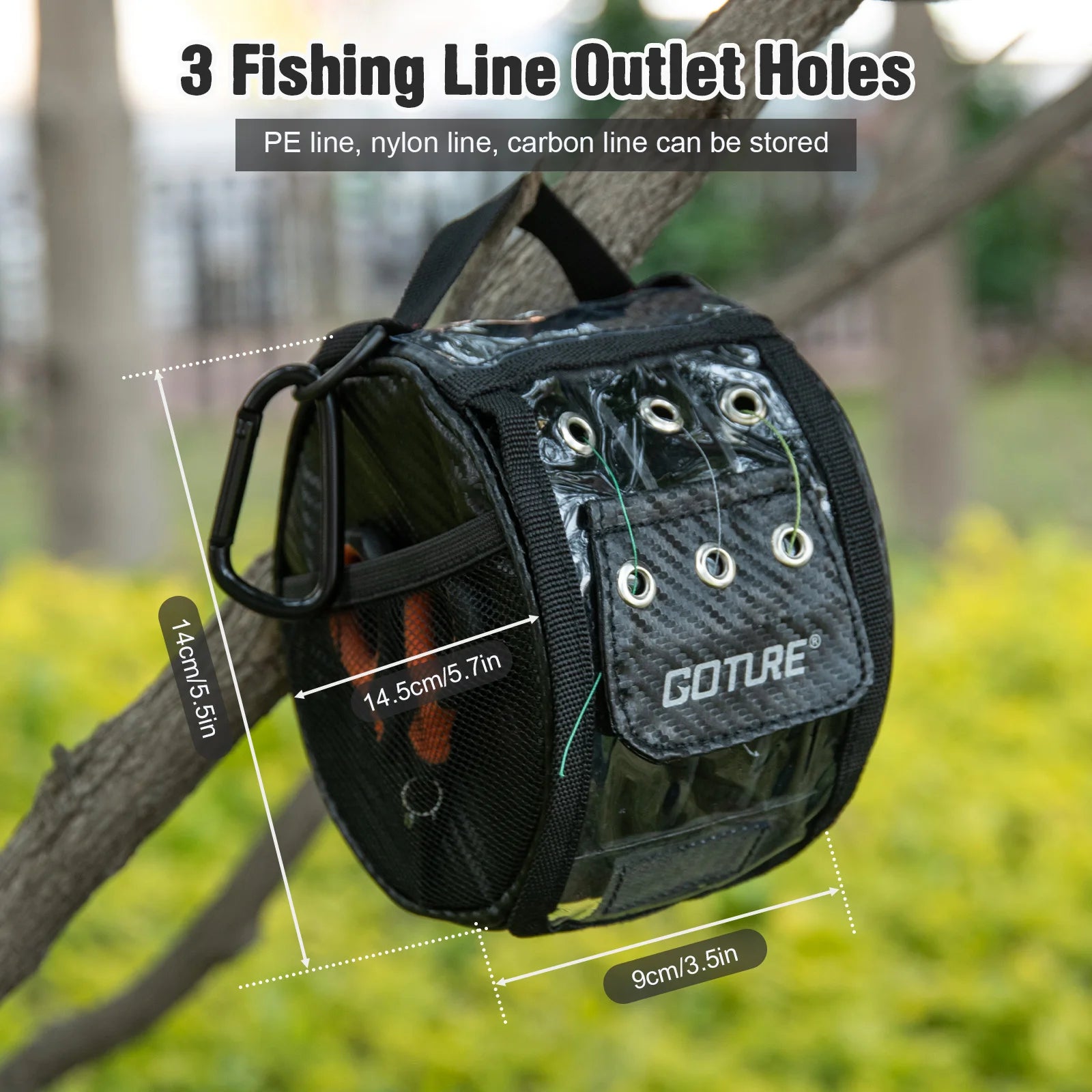 Goture Angelschnur-Aufbewahrungstasche 3/6 Auslassöffnungen Tragbar Wasserdicht mit transparentem Fenster