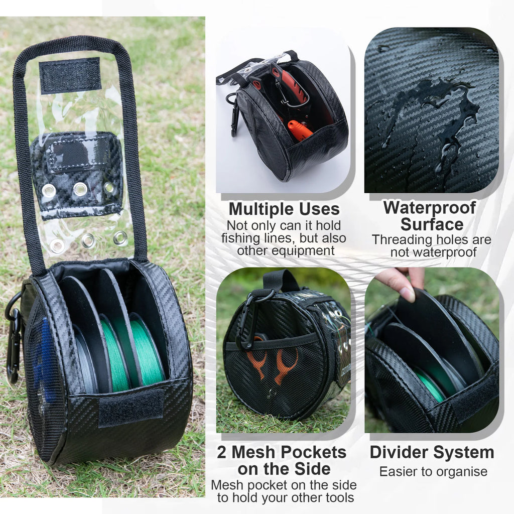 Goture Angelschnur-Aufbewahrungstasche 3/6 Auslassöffnungen Tragbar Wasserdicht mit transparentem Fenster