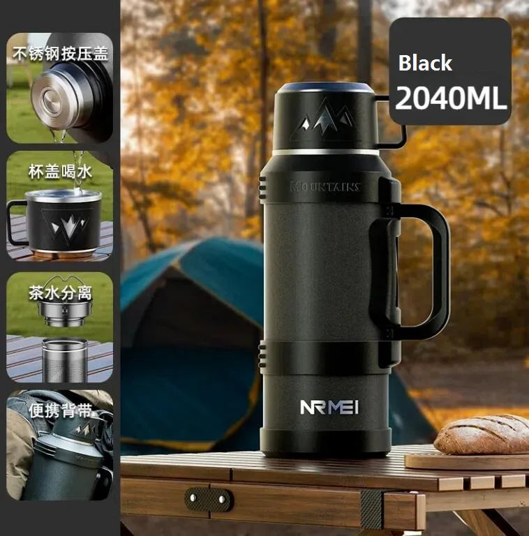 3L Thermoskanne Große Edelstahl-Wasserflasche Isolierflaschen mit Kaffeetasse