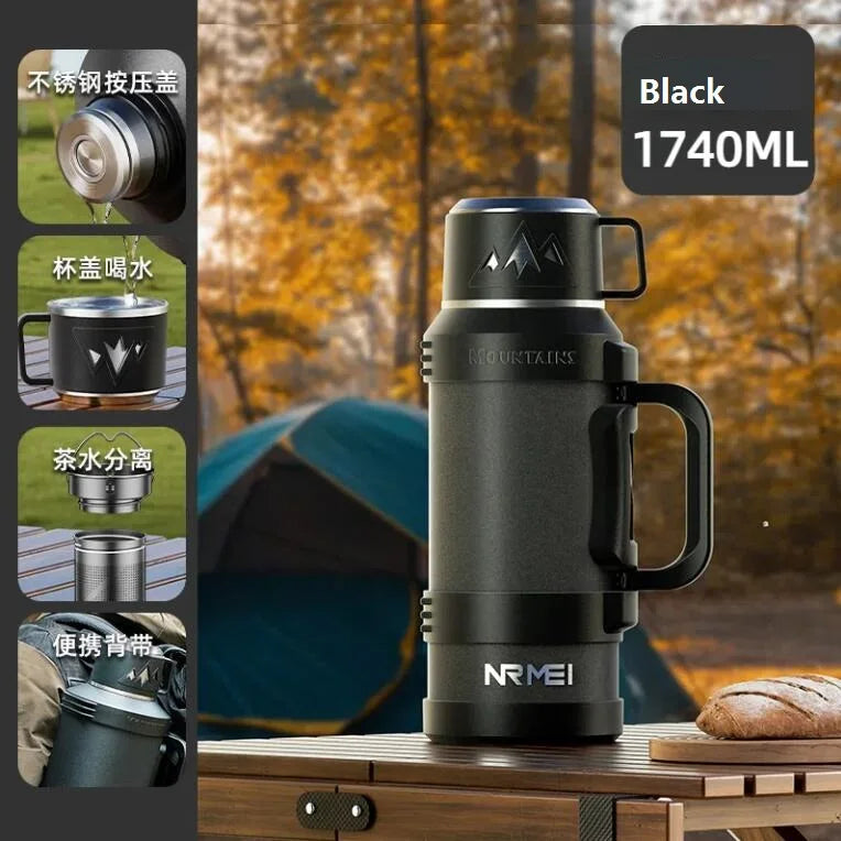 3L Thermoskanne Große Edelstahl-Wasserflasche Isolierflaschen mit Kaffeetasse