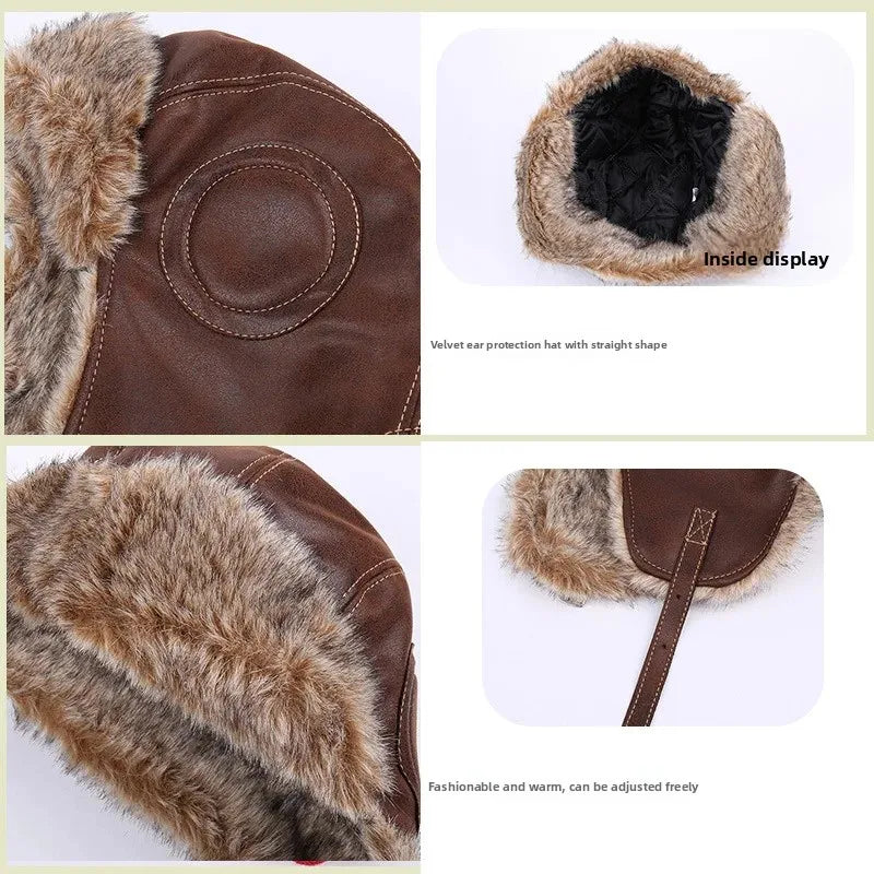 Retro-Leder-Pilotenmütze mit Ohrenschutz