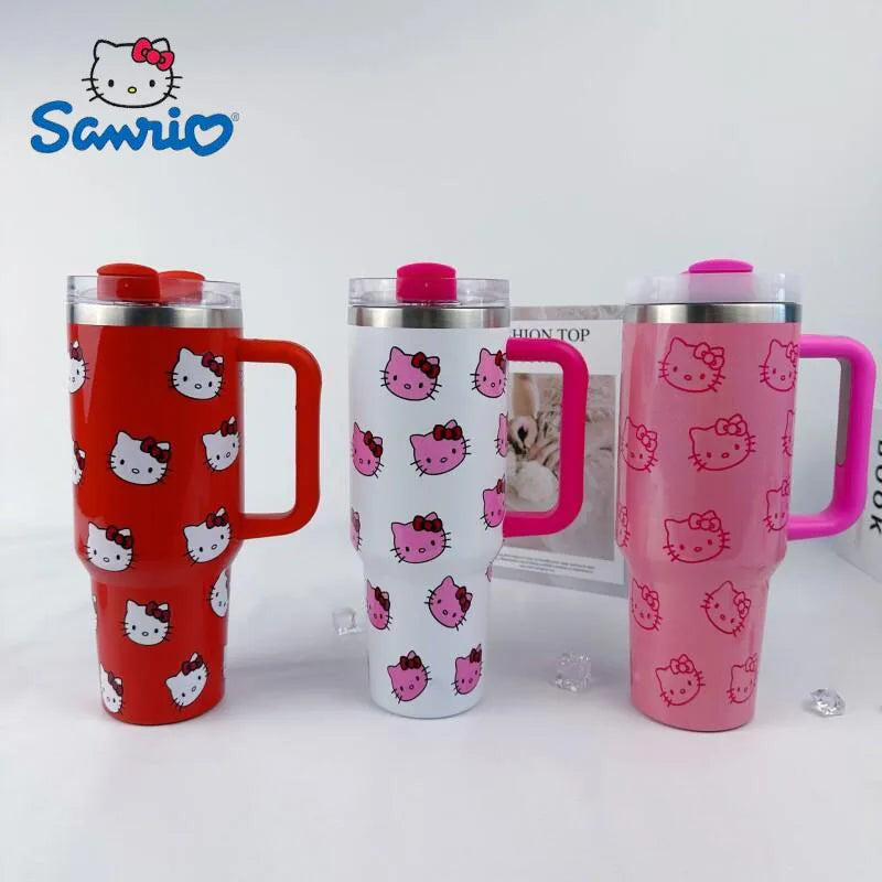 Edelstahl-Isolierbecher in rosa mit Henkel und Strohhalmbecher