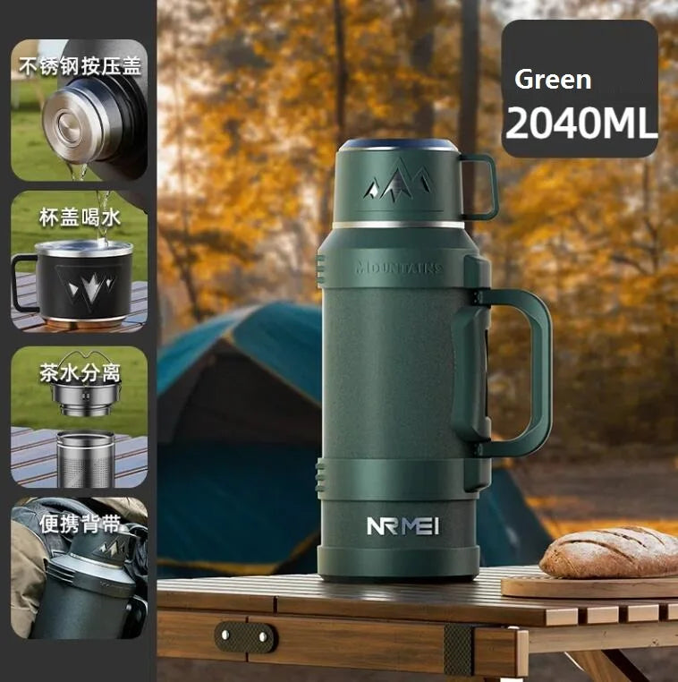 3L Thermoskanne Große Edelstahl-Wasserflasche Isolierflaschen mit Kaffeetasse