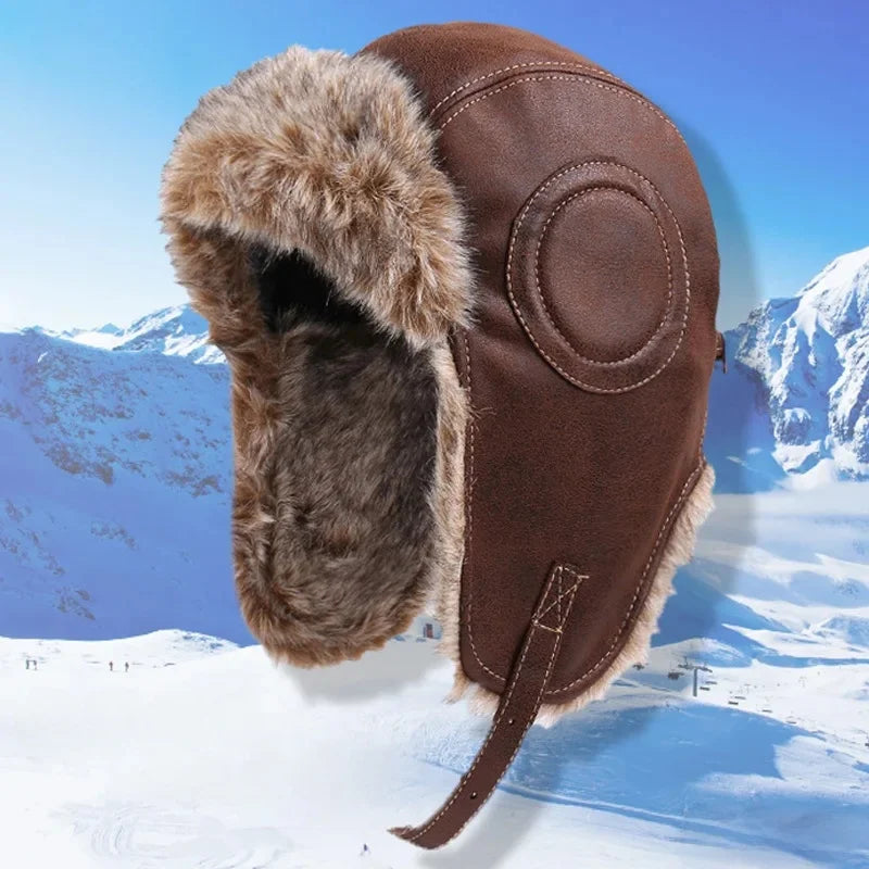 Retro-Leder-Pilotenmütze mit Ohrenschutz