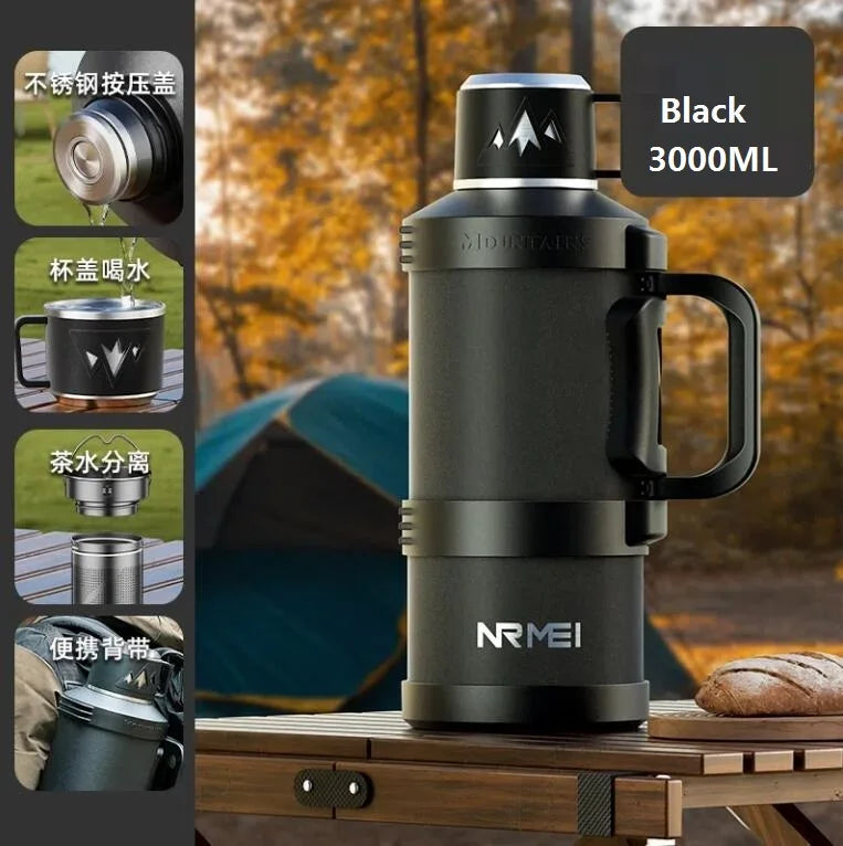 3L Thermoskanne Große Edelstahl-Wasserflasche Isolierflaschen mit Kaffeetasse