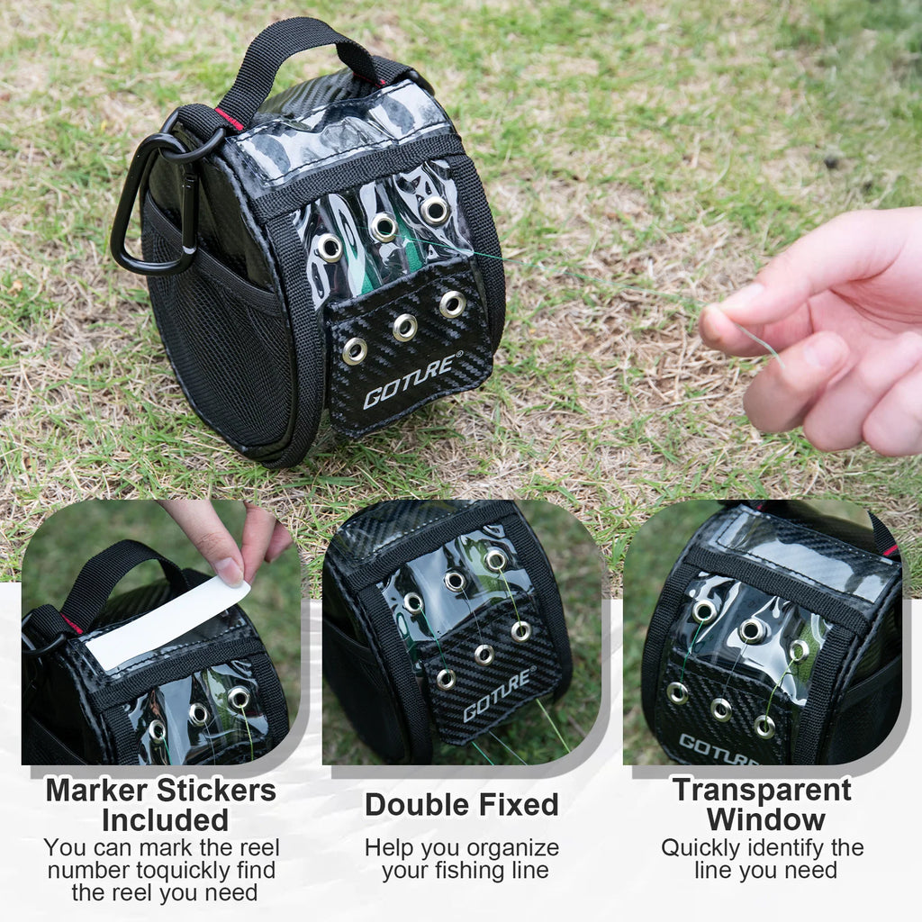 Goture Angelschnur-Aufbewahrungstasche 3/6 Auslassöffnungen Tragbar Wasserdicht mit transparentem Fenster