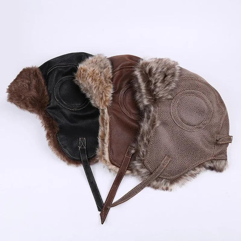 Retro-Leder-Pilotenmütze mit Ohrenschutz