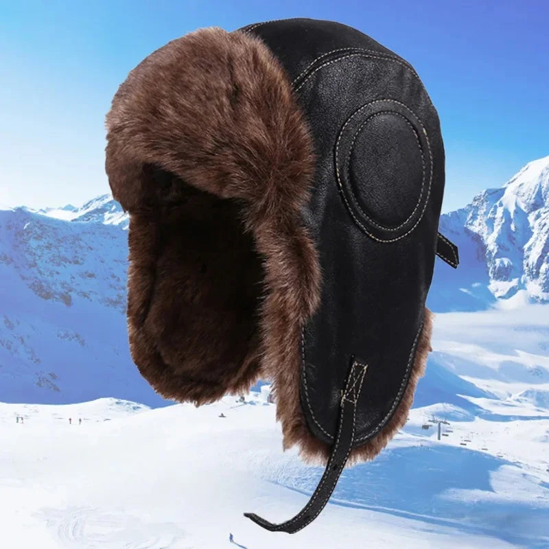 Retro-Leder-Pilotenmütze mit Ohrenschutz